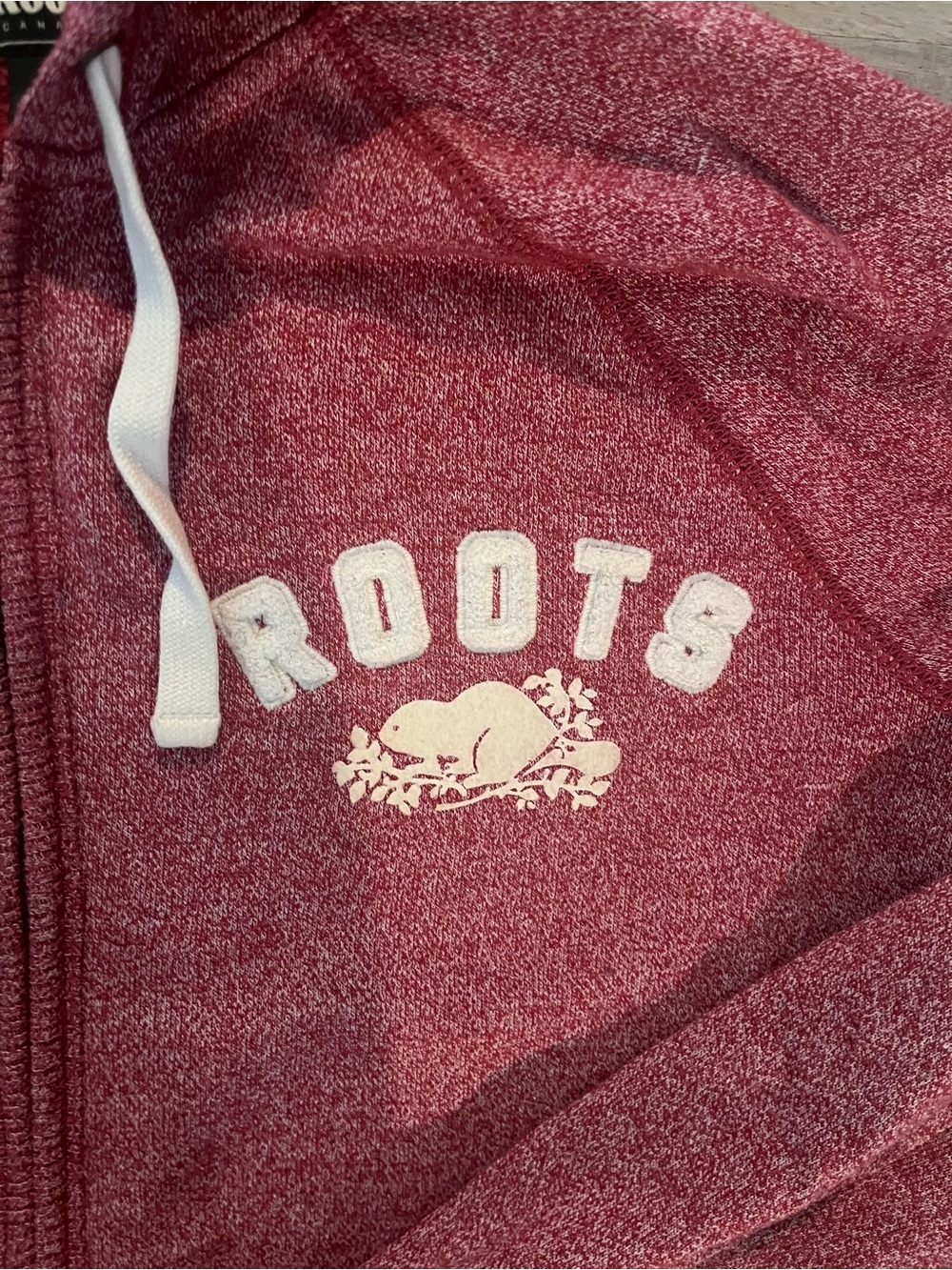 Roots size L -Women's Marled Zip Hoodie - Burgundy - Picture 5 of 5